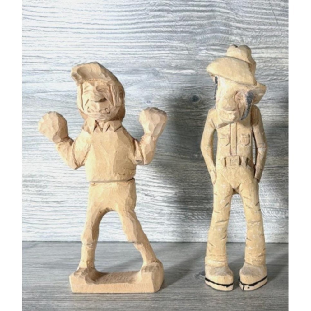 3 Vintage Folk Art Wood Hand Carved Figures Unpainted Project Pieces Wooden - Picture 8 of 11